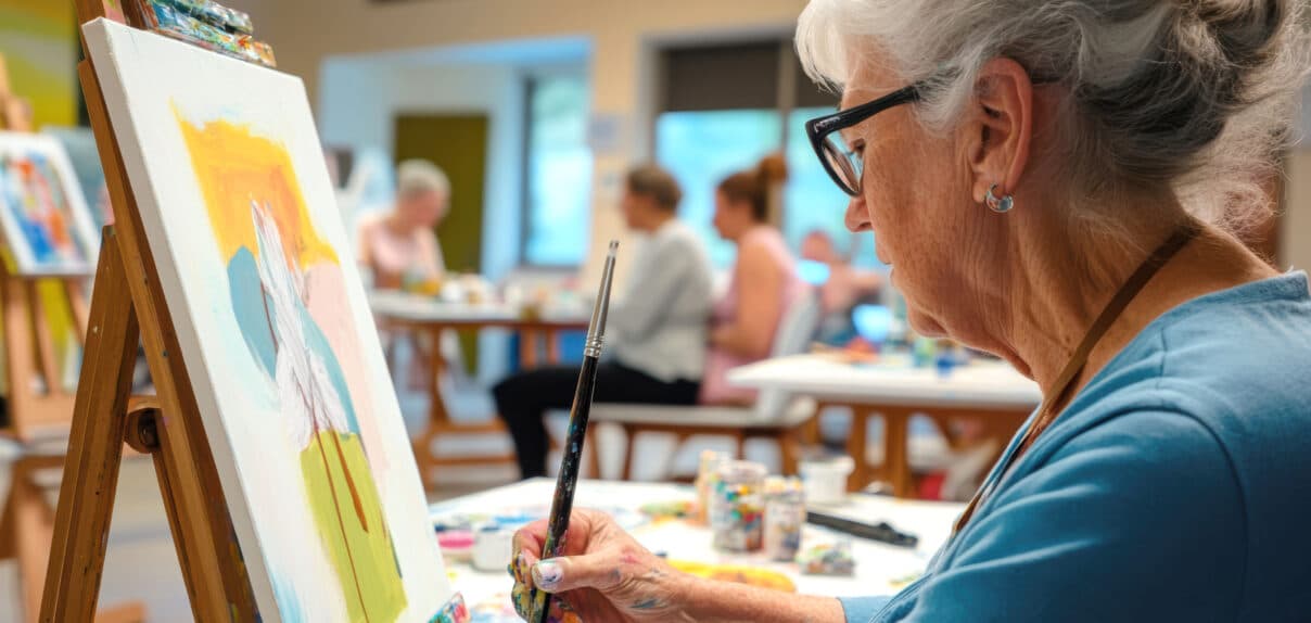Senior dans un Atelier de peinture