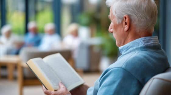 Un senior qui lit un livre